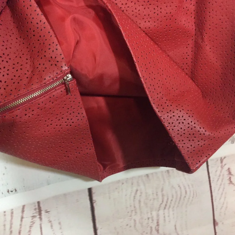 Vintage Bagatelle Red Leather Eyelet Pencil Skirt Side Zip‎ Lined Size 10